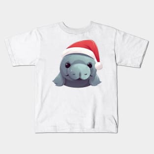 manatee in a Christmas hat Kids T-Shirt